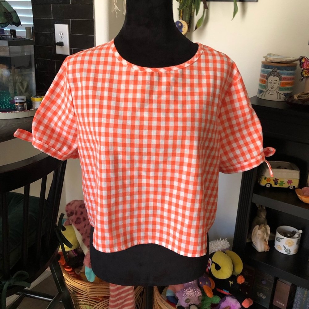 SHEIN Orange/white gingham shirt